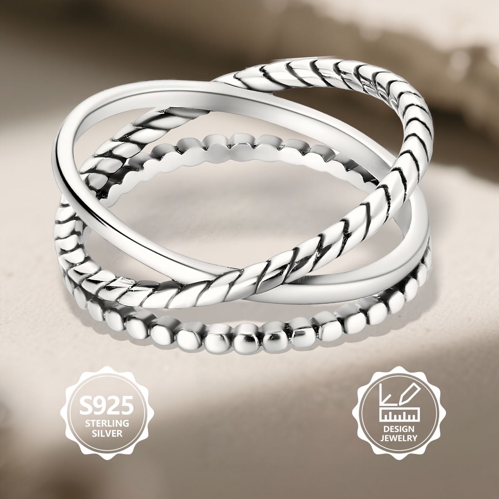 Women's Vintage Punk S925 Silver Twisted Braid Ring, Elegant